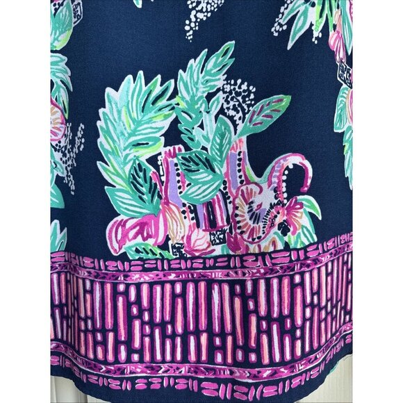 Lilly Pulitzer Size 6 Donna Inky Navy Purple Pink Green Floral Elephant Romper - Picture 2 of 8